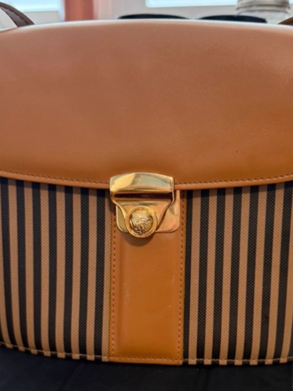 Men's Tan & Black Striped Leather-Trim Messenger Bag